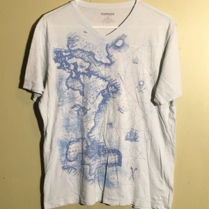 M Express pirate map V-neck shirt men’s light blue